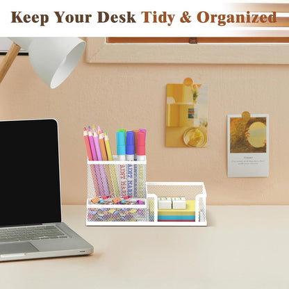 Pen Holder Desk Organizer, Office Supplies Pencil Holder with 3 Compartments, Desk Accessories and Workspace Organizers for Home School Classroom, Black