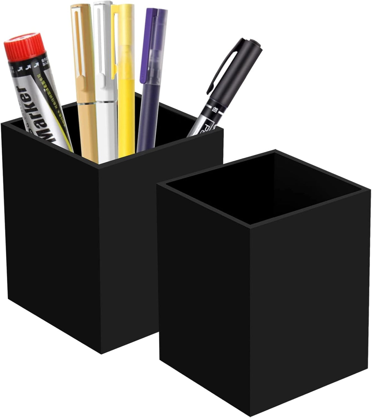 Acrylic Pen Holder Organizer, Black Pencil Holder for Desk, 2 Pack