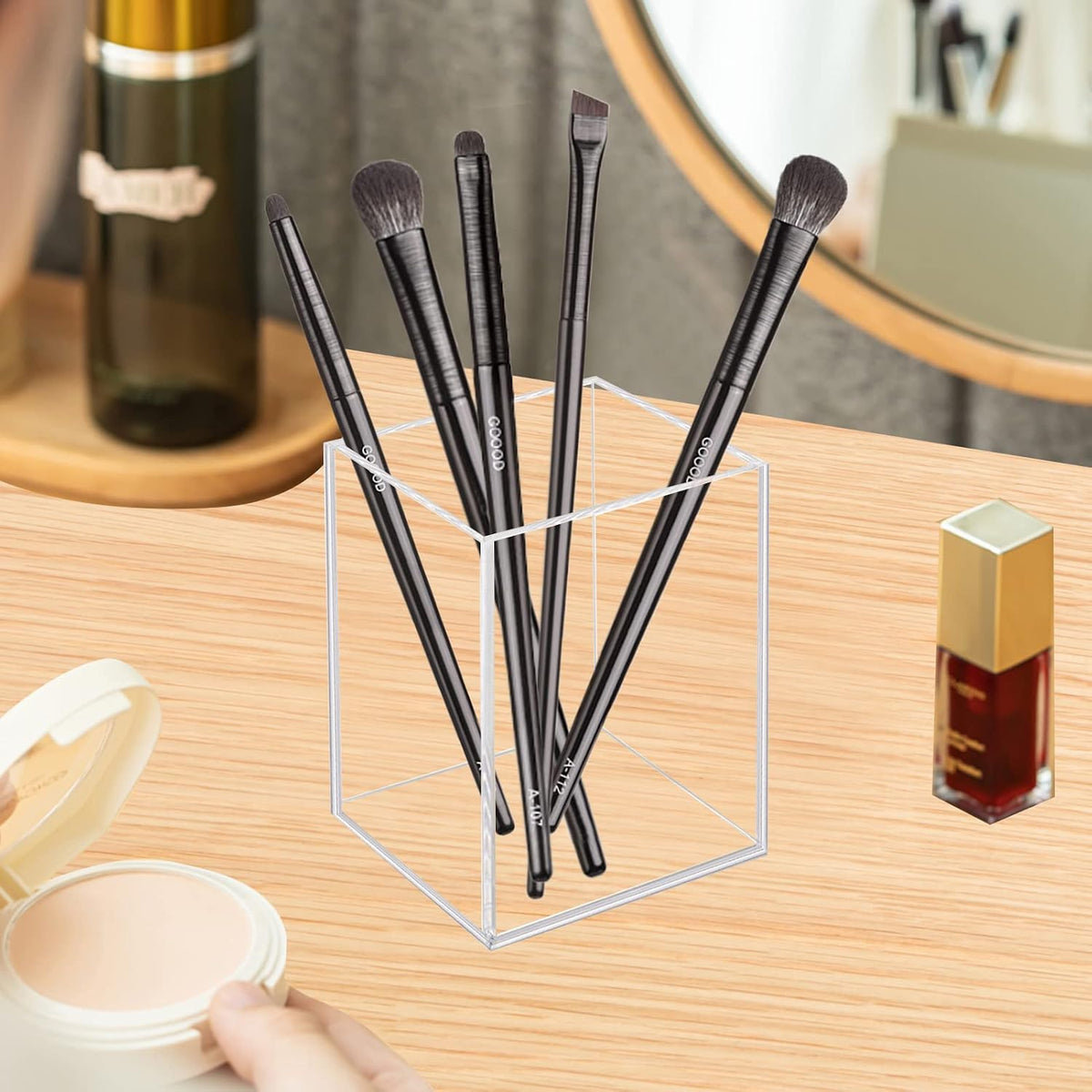 Acrylic Pen Holder Organizer, Black Pencil Holder for Desk, 2 Pack