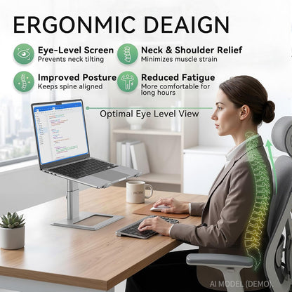 Adjustable Laptop Stand for Desk, Computer Stand, Ergonomic Laptop Riser Holder Compatible with 10 to 17.3 Inches Notebook PC Computer, Aluminum Silver