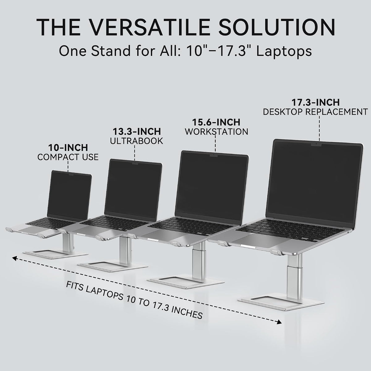 Adjustable Laptop Stand for Desk, Computer Stand, Ergonomic Laptop Riser Holder Compatible with 10 to 17.3 Inches Notebook PC Computer, Aluminum Silver