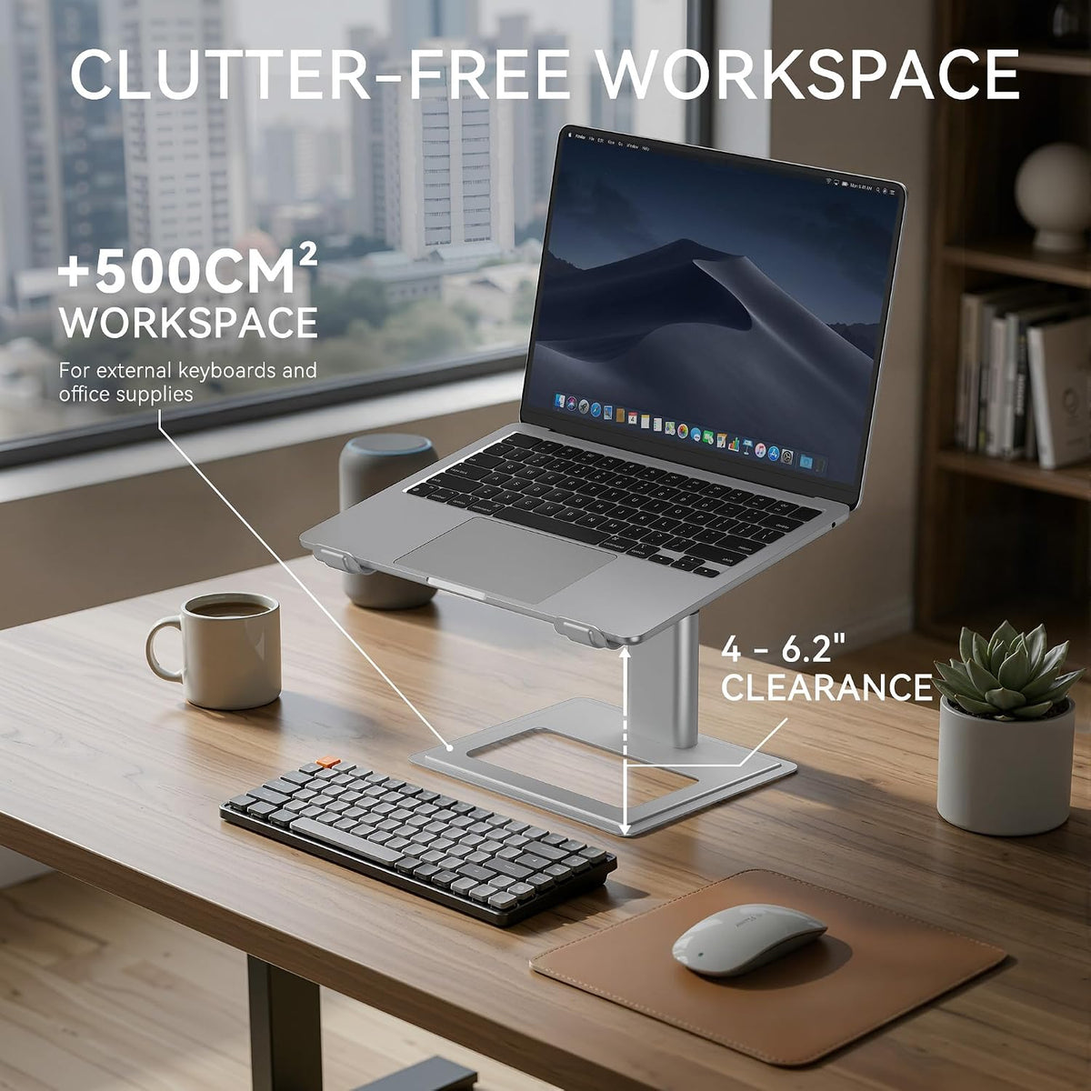 Adjustable Laptop Stand for Desk, Computer Stand, Ergonomic Laptop Riser Holder Compatible with 10 to 17.3 Inches Notebook PC Computer, Aluminum Silver