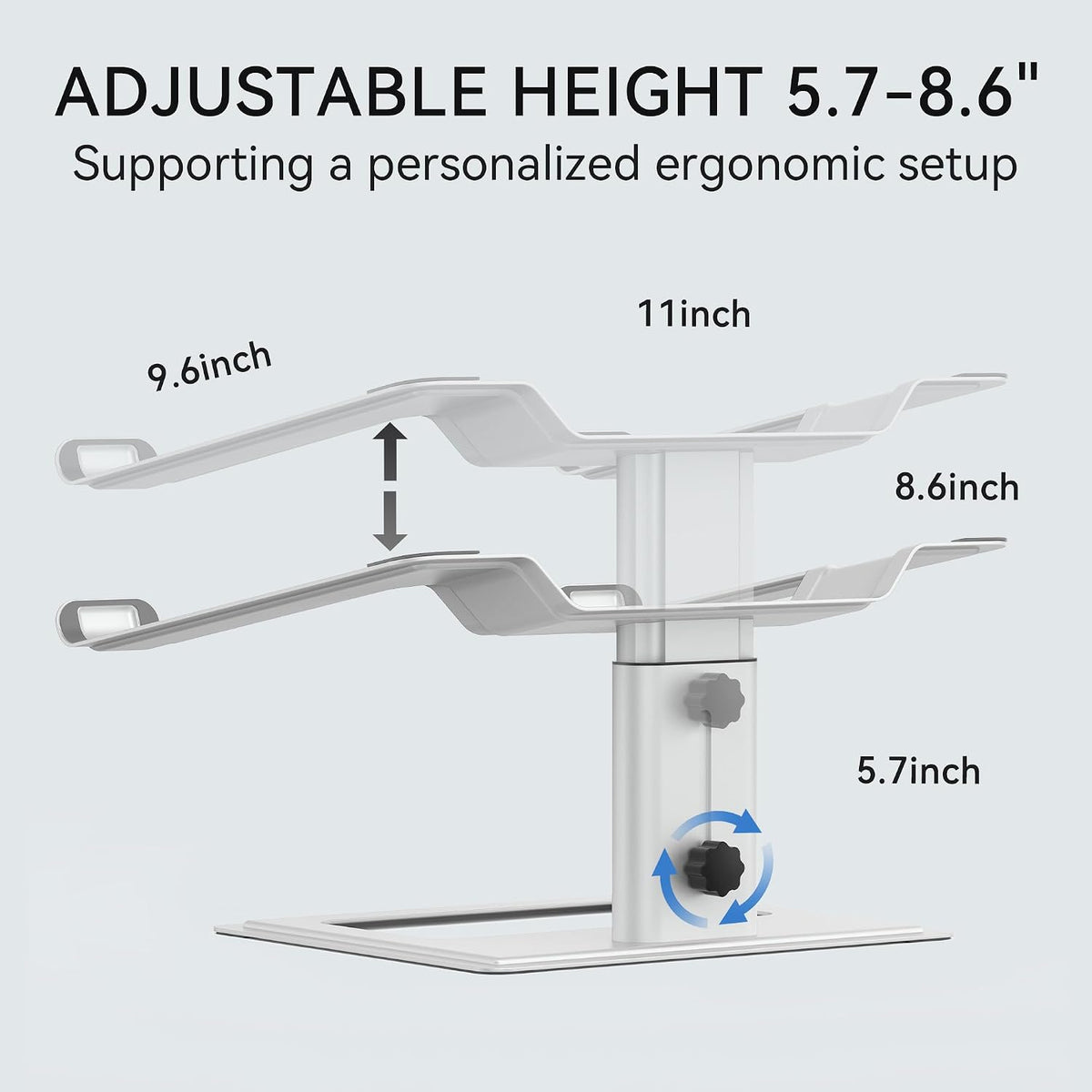 Adjustable Laptop Stand for Desk, Computer Stand, Ergonomic Laptop Riser Holder Compatible with 10 to 17.3 Inches Notebook PC Computer, Aluminum Silver