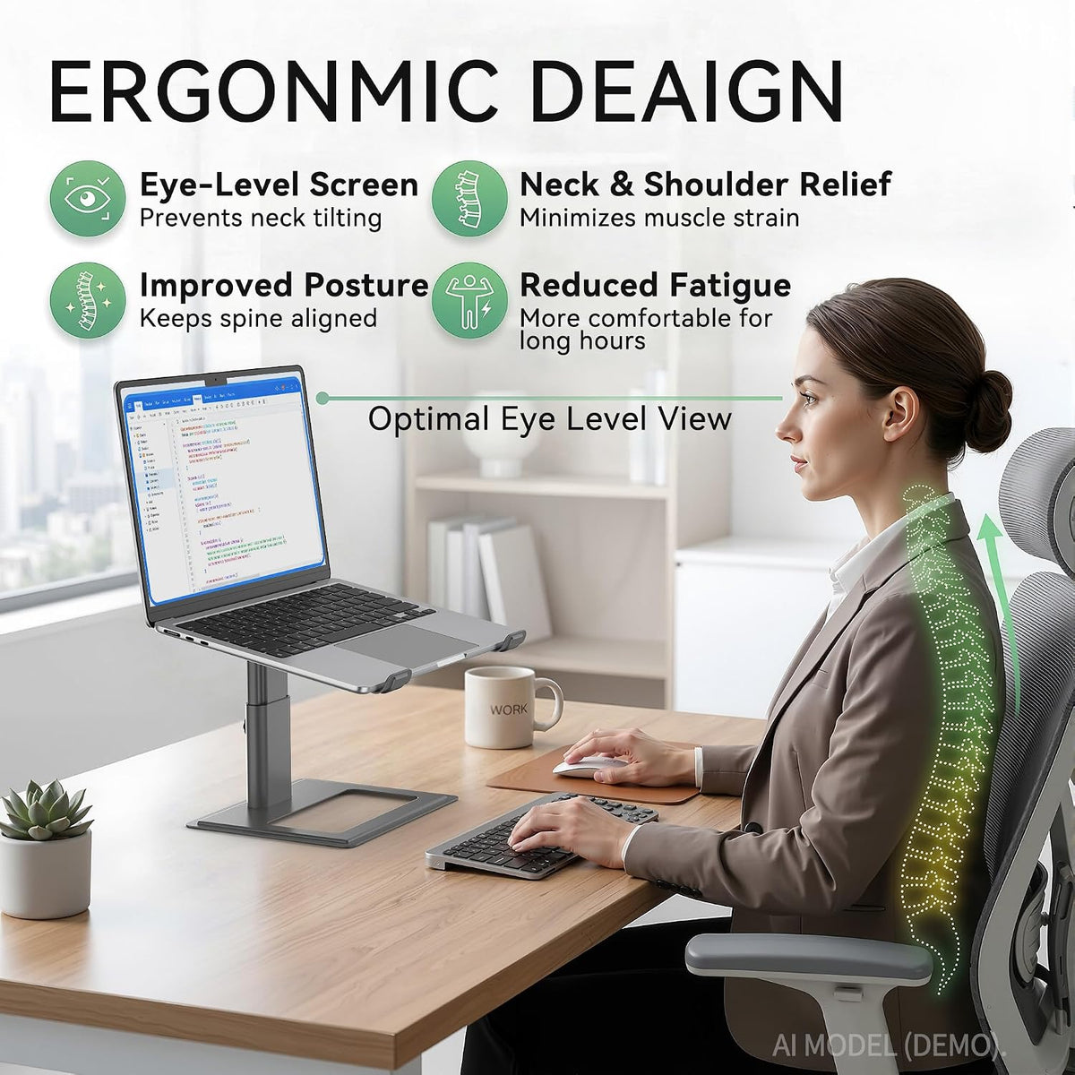 Adjustable Laptop Stand for Desk, Computer Stand, Ergonomic Laptop Riser Holder Compatible with 10 to 17.3 Inches Notebook PC Computer, Aluminum Silver