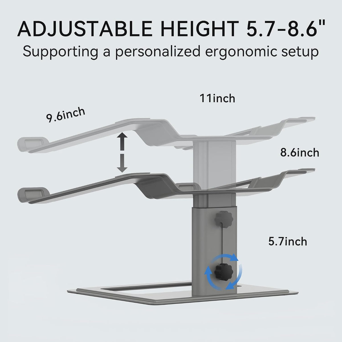 Adjustable Laptop Stand for Desk, Computer Stand, Ergonomic Laptop Riser Holder Compatible with 10 to 17.3 Inches Notebook PC Computer, Aluminum Silver