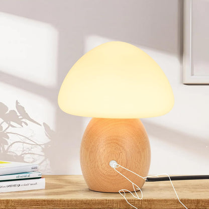 Mushroom Lamp, Touch Control Switch, 3 Way Dimmable, Natural Wood Finish