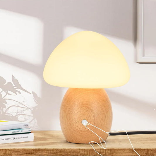 Mushroom Lamp, Touch Control Switch, 3 Way Dimmable, Natural Wood Finish
