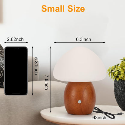 Mushroom Lamp, Touch Control Switch, 3 Way Dimmable, Natural Wood Finish
