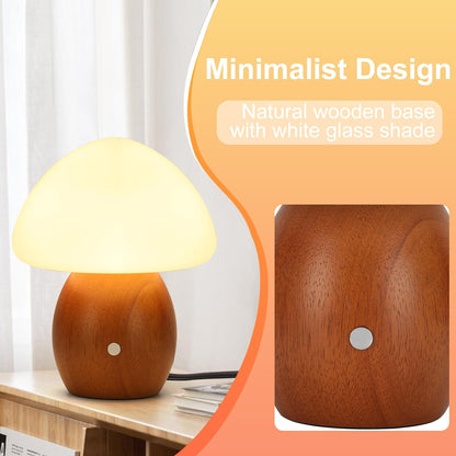 Mushroom Lamp, Touch Control Switch, 3 Way Dimmable, Natural Wood Finish