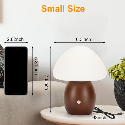Mushroom Lamp, Touch Control Switch, 3 Way Dimmable, Natural Wood Finish