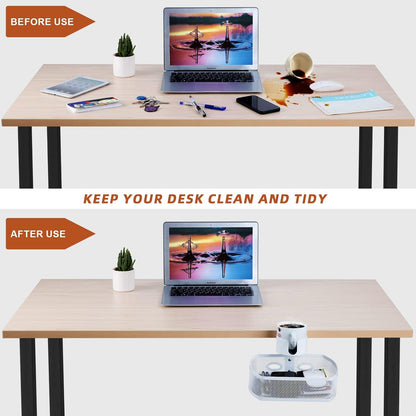 Under Desk Organizer,Cup Holder,Table Management Tray, Swivel Pencil Drawer, Office No Drill Steel Organizers,360 Spin Hidden Storage Box with Sturdy C-Clamp,Easy Install (White)