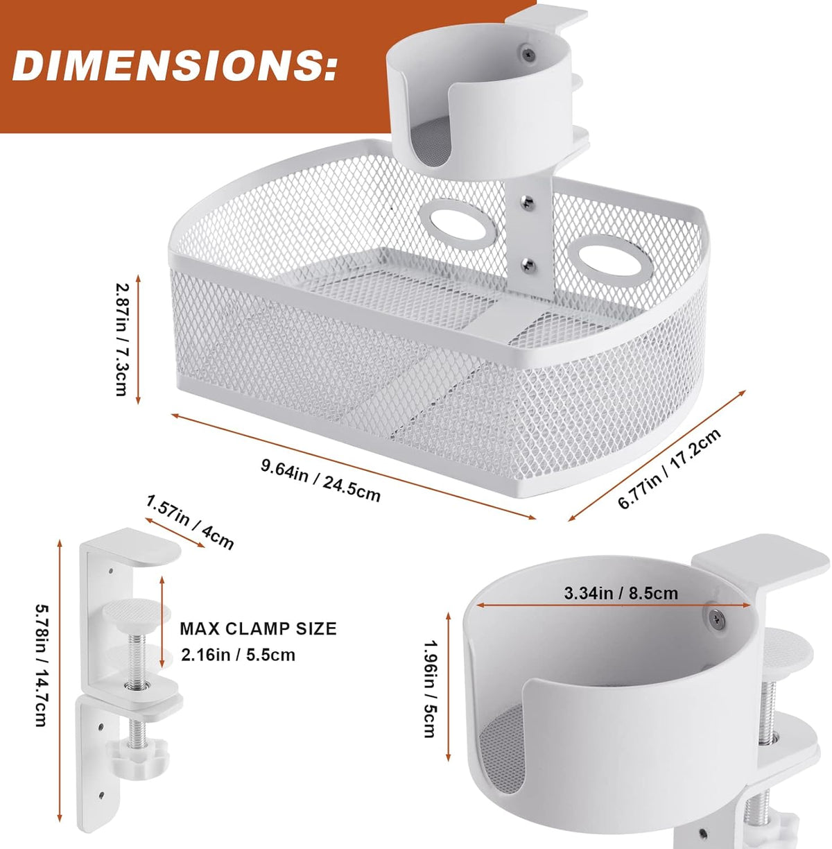 Under Desk Organizer,Cup Holder,Table Management Tray, Swivel Pencil Drawer, Office No Drill Steel Organizers,360 Spin Hidden Storage Box with Sturdy C-Clamp,Easy Install (White)