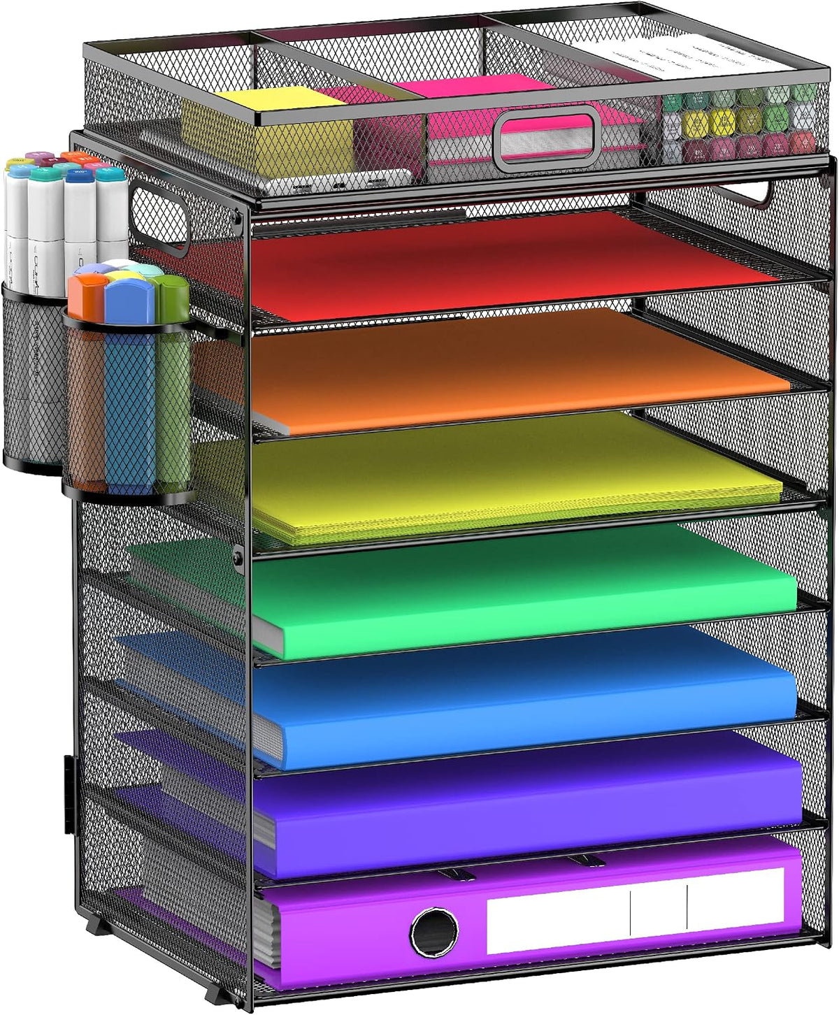 8 Tier Paper Letter Tray Organizer with Handles, Mesh Desk File Holder Storage Organization for Home School Classroom & Office (Black)