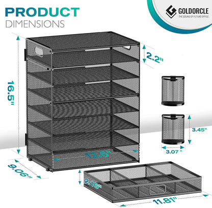 8 Tier Paper Letter Tray Organizer with Handles, Mesh Desk File Holder Storage Organization for Home School Classroom & Office (Black)