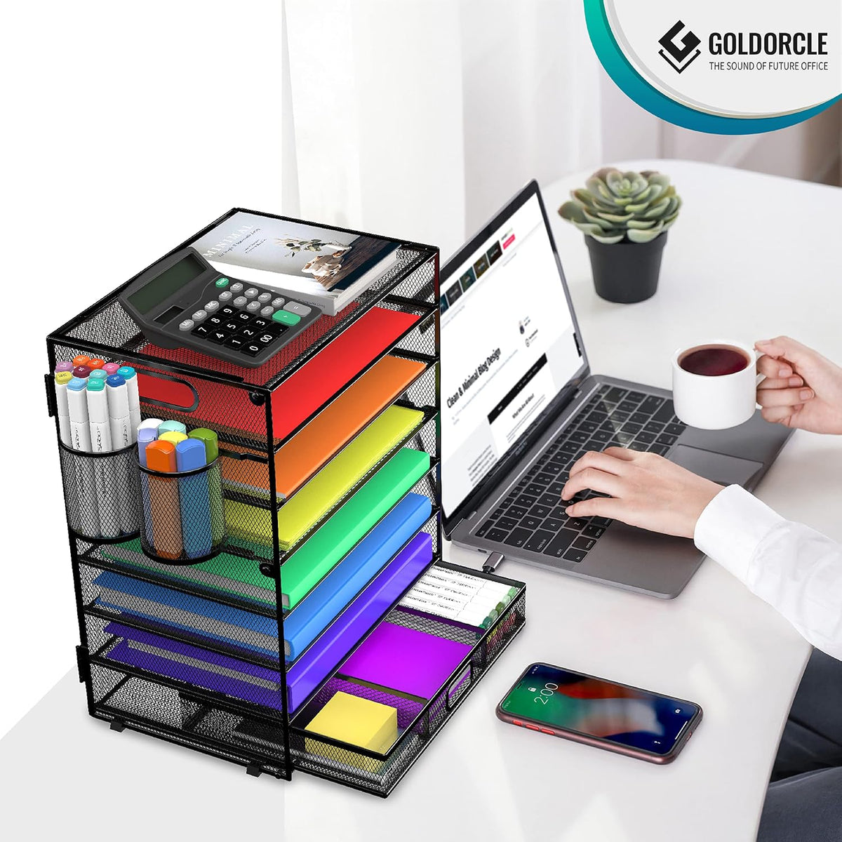 8 Tier Paper Letter Tray Organizer with Handles, Mesh Desk File Holder Storage Organization for Home School Classroom & Office (Black)