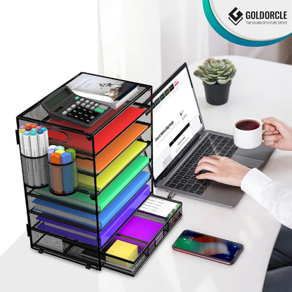 8 Tier Paper Letter Tray Organizer with Handles, Mesh Desk File Holder Storage Organization for Home School Classroom & Office (Black)