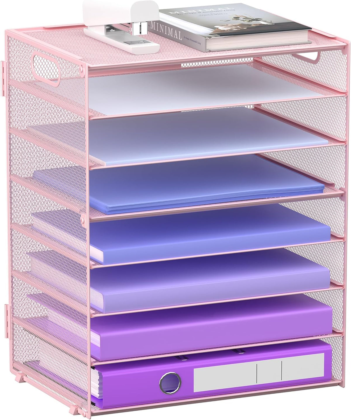 8 Tier Paper Letter Tray Organizer with Handles, Mesh Desk File Holder Storage Organization for Home School Classroom & Office (Black)