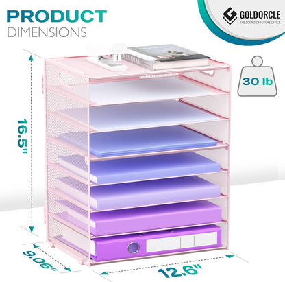 8 Tier Paper Letter Tray Organizer with Handles, Mesh Desk File Holder Storage Organization for Home School Classroom & Office (Black)