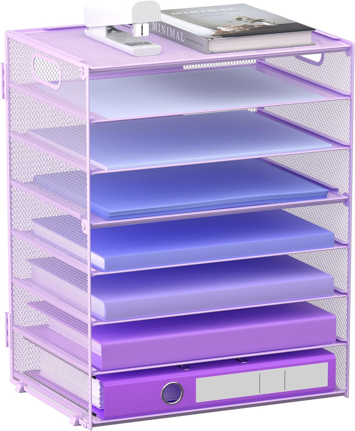 8 Tier Paper Letter Tray Organizer with Handles, Mesh Desk File Holder Storage Organization for Home School Classroom & Office (Black)