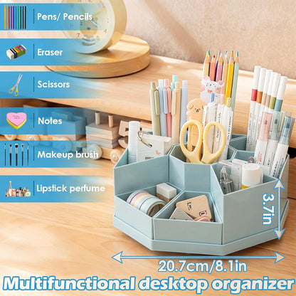 360 Degree Rotating Desk Organizer Caddy with 9 Compartments, Large Capacity Detachable Pencil Holder for Desk, Multifunctional Desktop Storage for Office, School, Home, Dressing Table, White