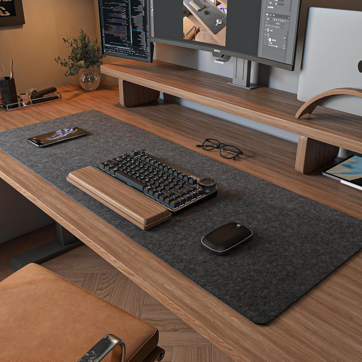 DAWNTREES Large Felt Desk Mat,39.4''x19.69'' Full Keyboard and Mouse Pad