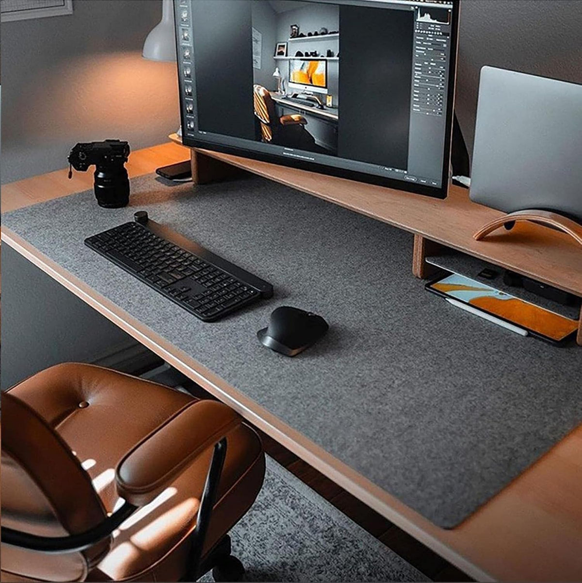 DAWNTREES Large Felt Desk Mat,39.4''x19.69'' Full Keyboard and Mouse Pad