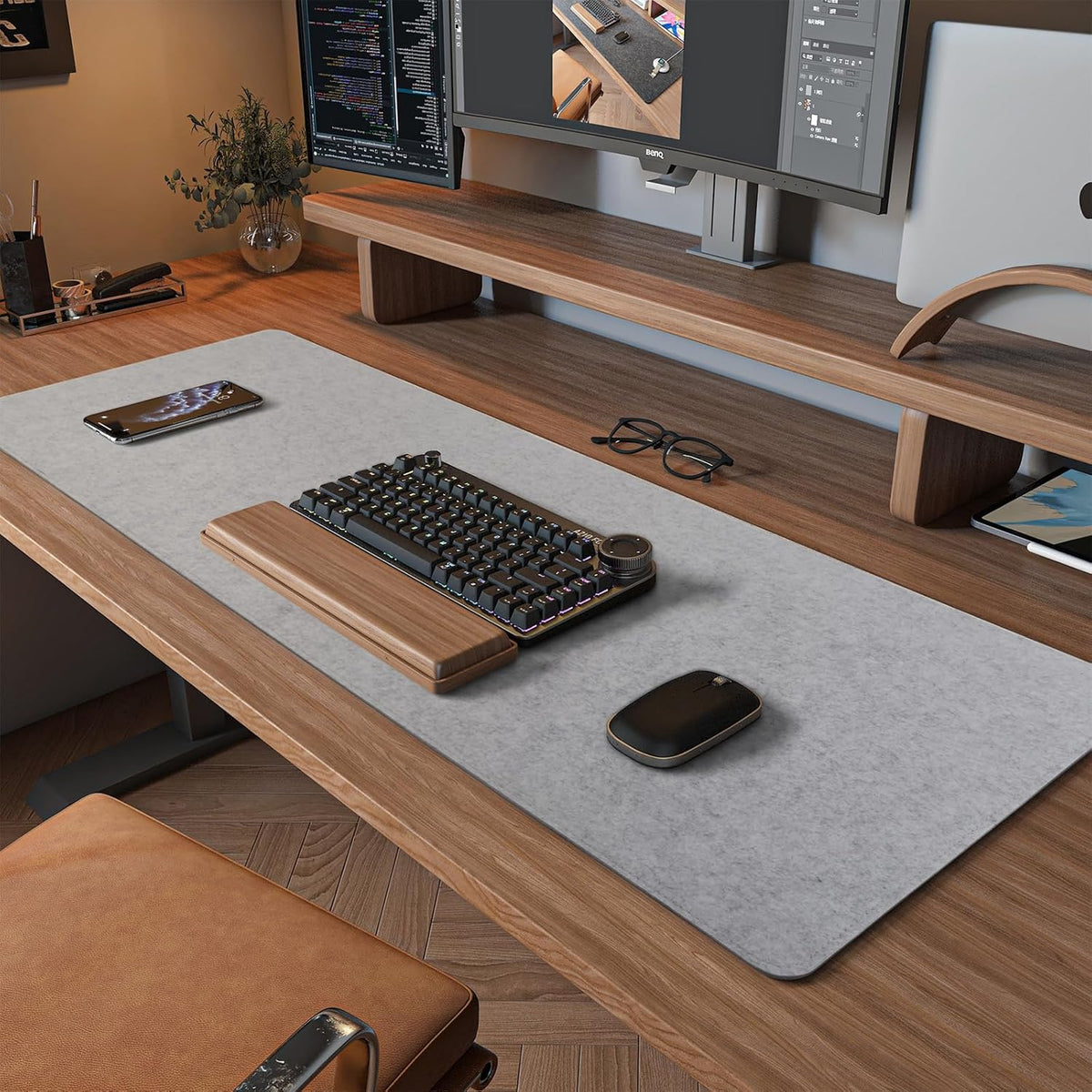 DAWNTREES Large Felt Desk Mat,39.4''x19.69'' Full Keyboard and Mouse Pad