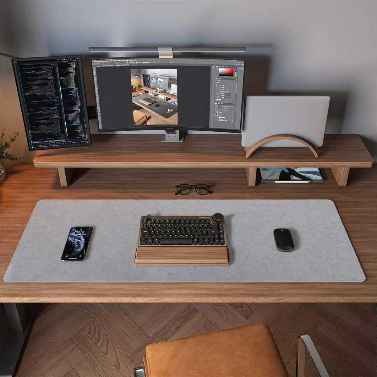 DAWNTREES Large Felt Desk Mat,39.4''x19.69'' Full Keyboard and Mouse Pad