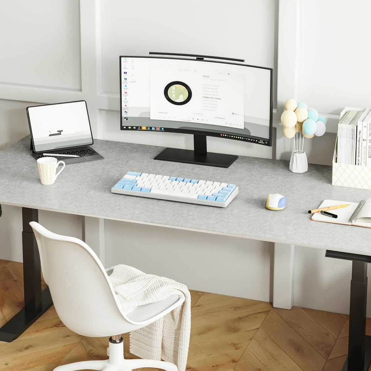 DAWNTREES Large Felt Desk Mat,39.4''x19.69'' Full Keyboard and Mouse Pad