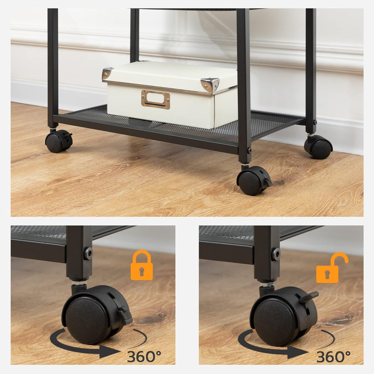 Under Desk Printer Stand, Industrial Printer Cart with Storage Shelf, 2-Tier Mobile Printer Table on Wheels, Heavy Duty Machine Storage Rack for Office and Home Rustic Brown + Black BF12PS01