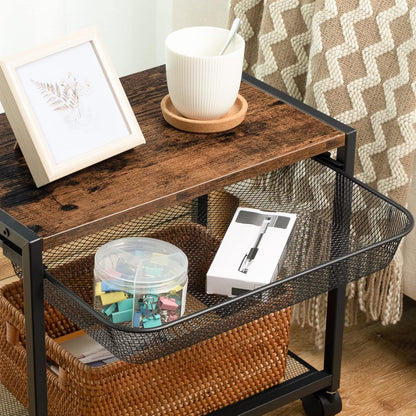 Under Desk Printer Stand, Industrial Printer Cart with Storage Shelf, 2-Tier Mobile Printer Table on Wheels, Heavy Duty Machine Storage Rack for Office and Home Rustic Brown + Black BF12PS01