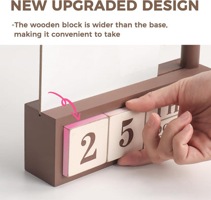 Wooden Block Desk Calendar with Dry Erase White Board, Brown