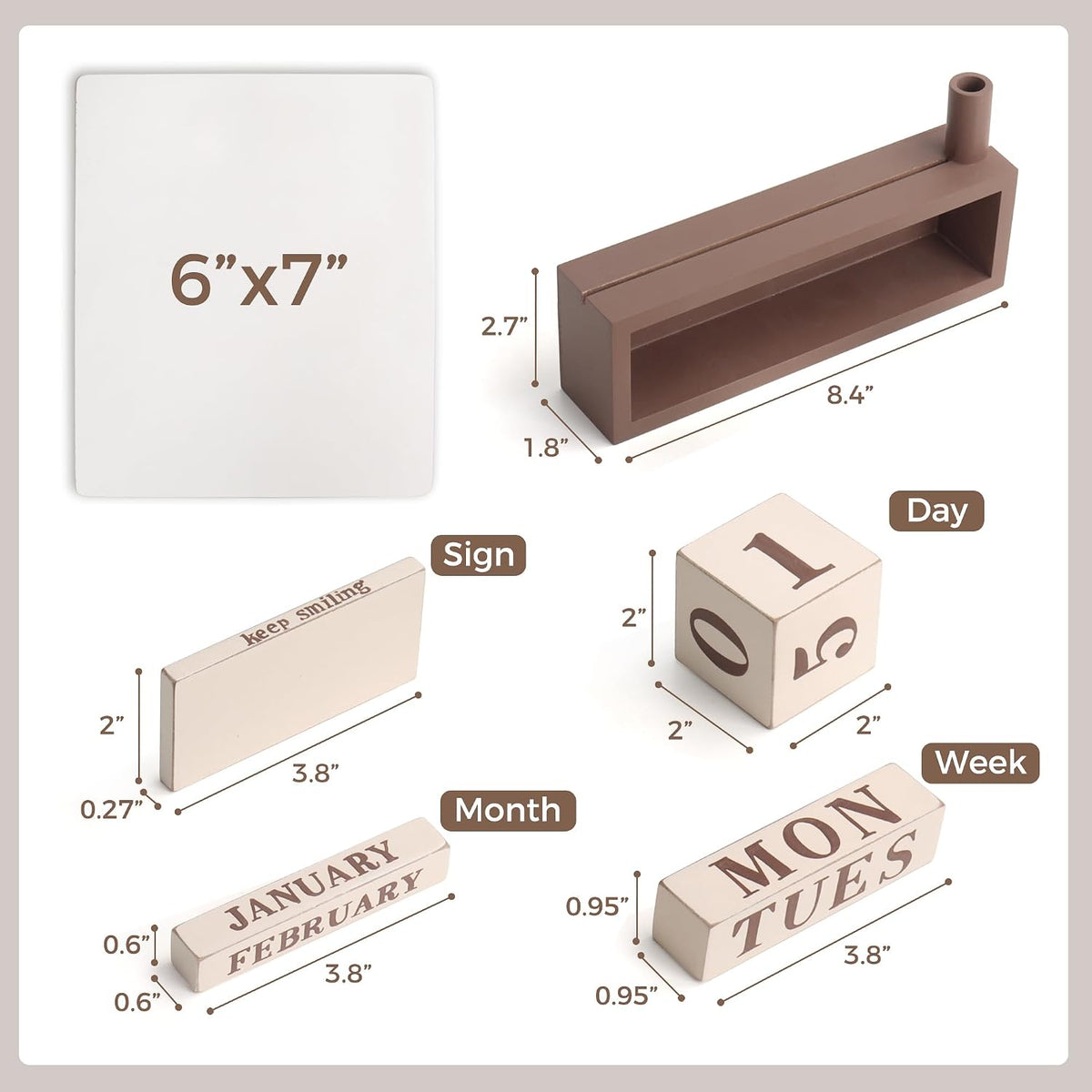 Wooden Block Desk Calendar with Dry Erase White Board, Brown