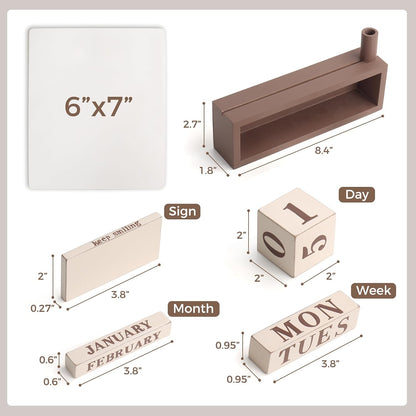 Wooden Block Desk Calendar with Dry Erase White Board, Brown