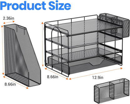 5-Tier Desk File Organizer with Drawer & Pen Holder (Black)