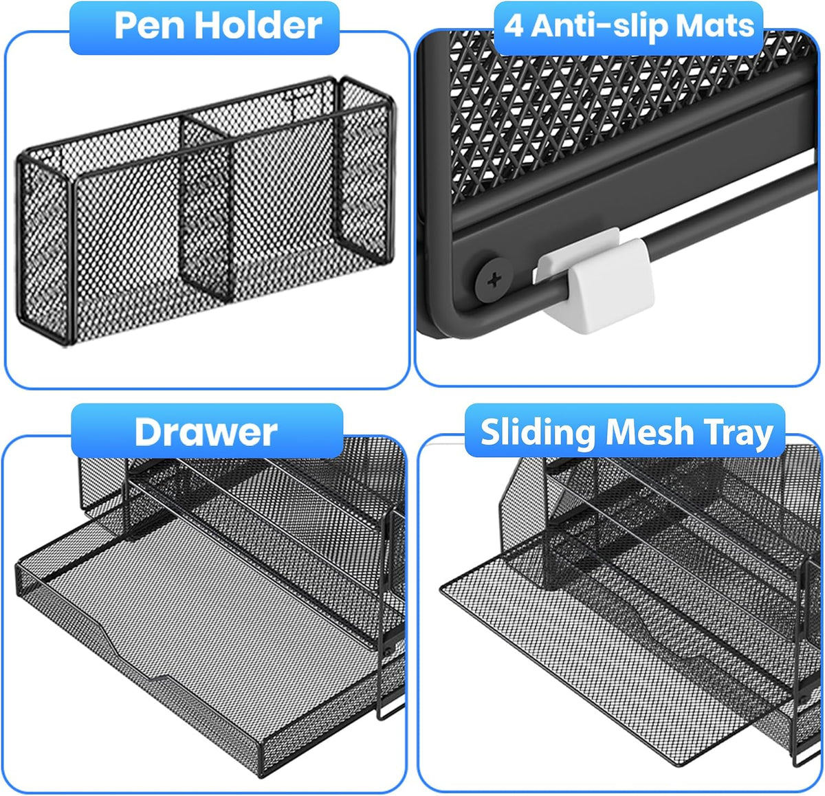 5-Tier Desk File Organizer with Drawer & Pen Holder (Black)
