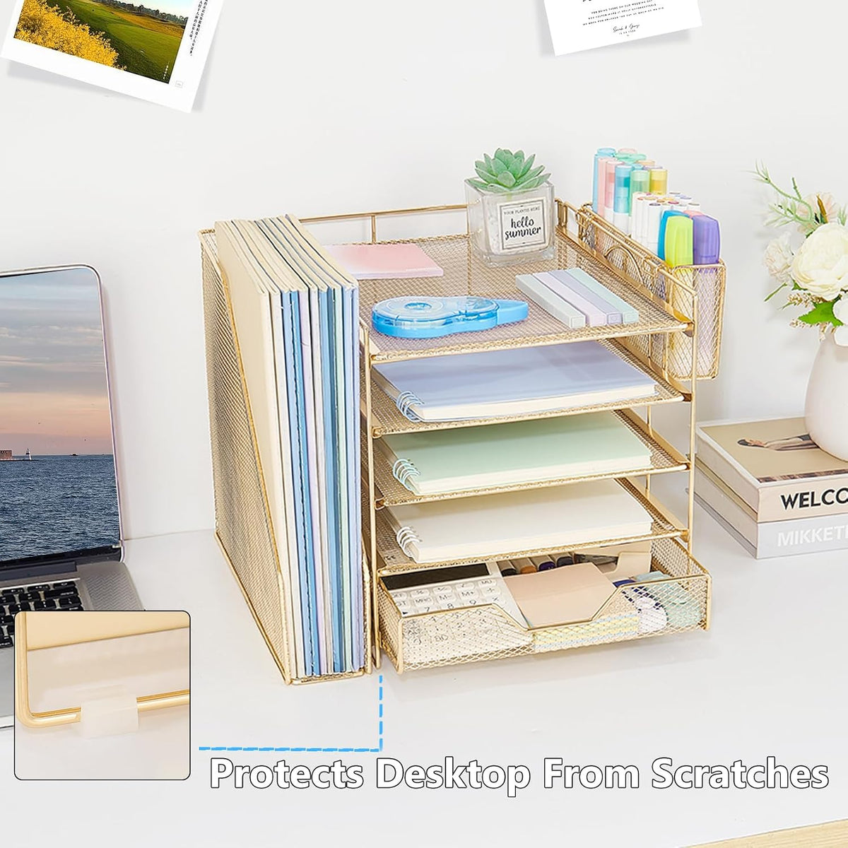 5-Tier Desk File Organizer with Drawer & Pen Holder (Black)