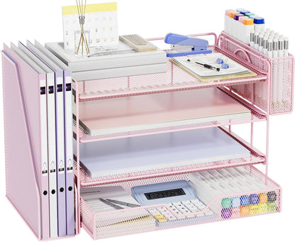 5-Tier Desk File Organizer with Drawer & Pen Holder (Black)