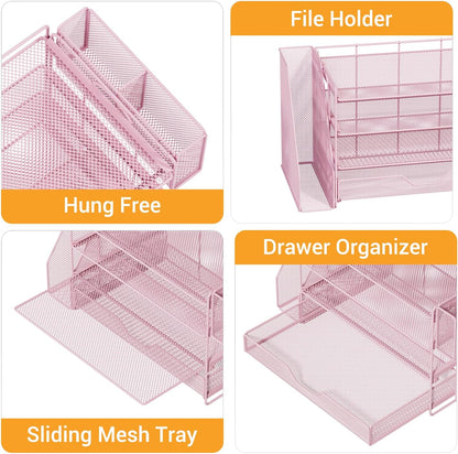 5-Tier Desk File Organizer with Drawer & Pen Holder (Black)