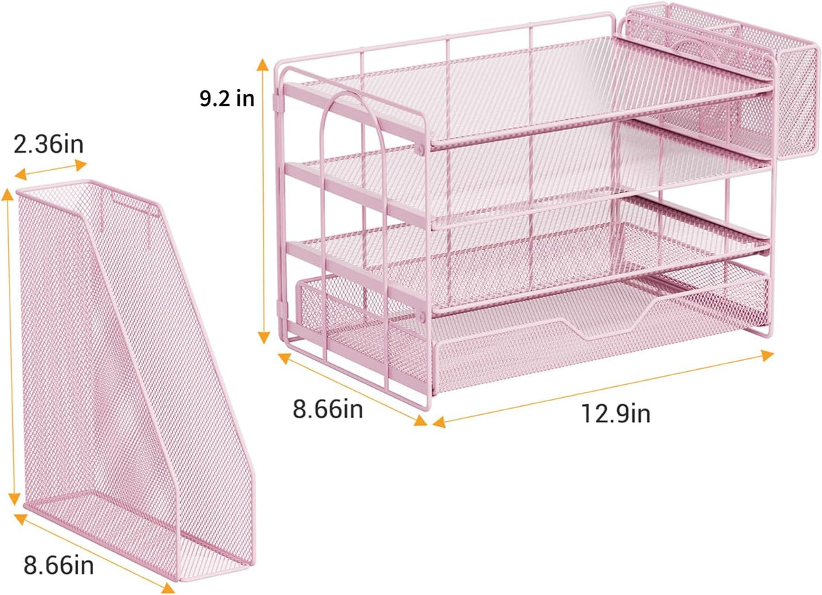 5-Tier Desk File Organizer with Drawer & Pen Holder (Black)