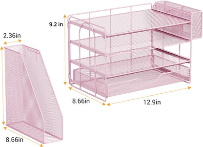 5-Tier Desk File Organizer with Drawer & Pen Holder (Black)