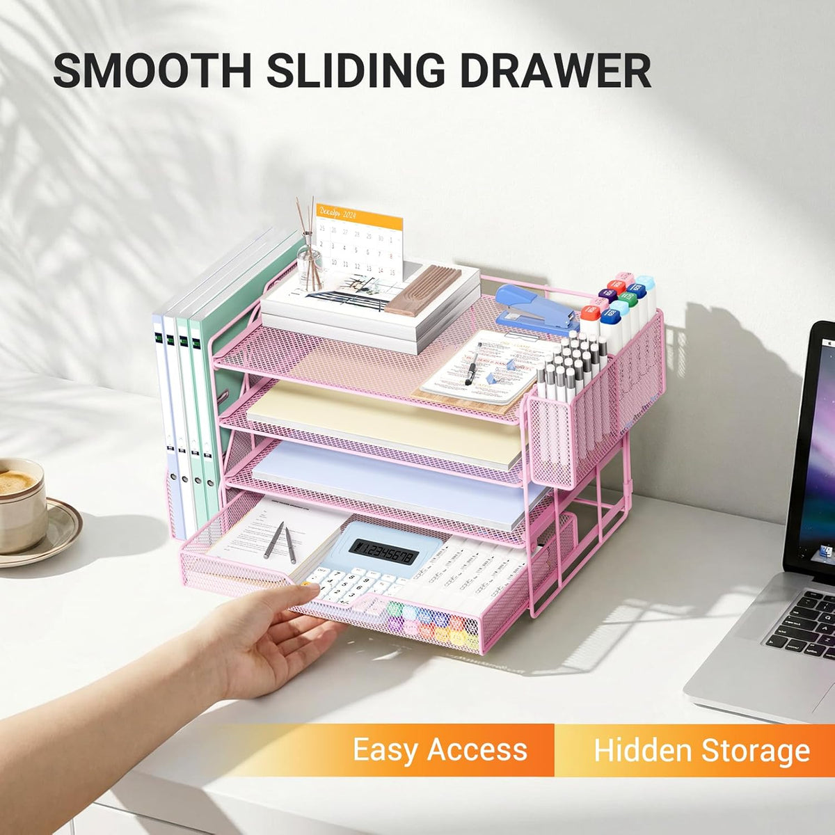 5-Tier Desk File Organizer with Drawer & Pen Holder (Black)