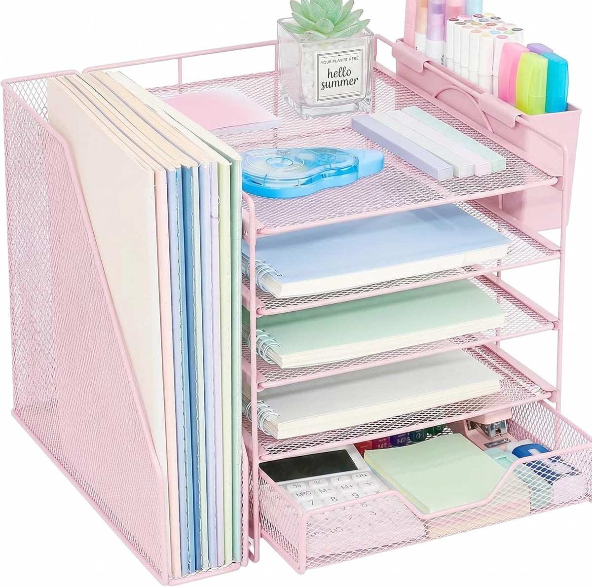 5-Tier Desk File Organizer with Drawer & Pen Holder (Black)