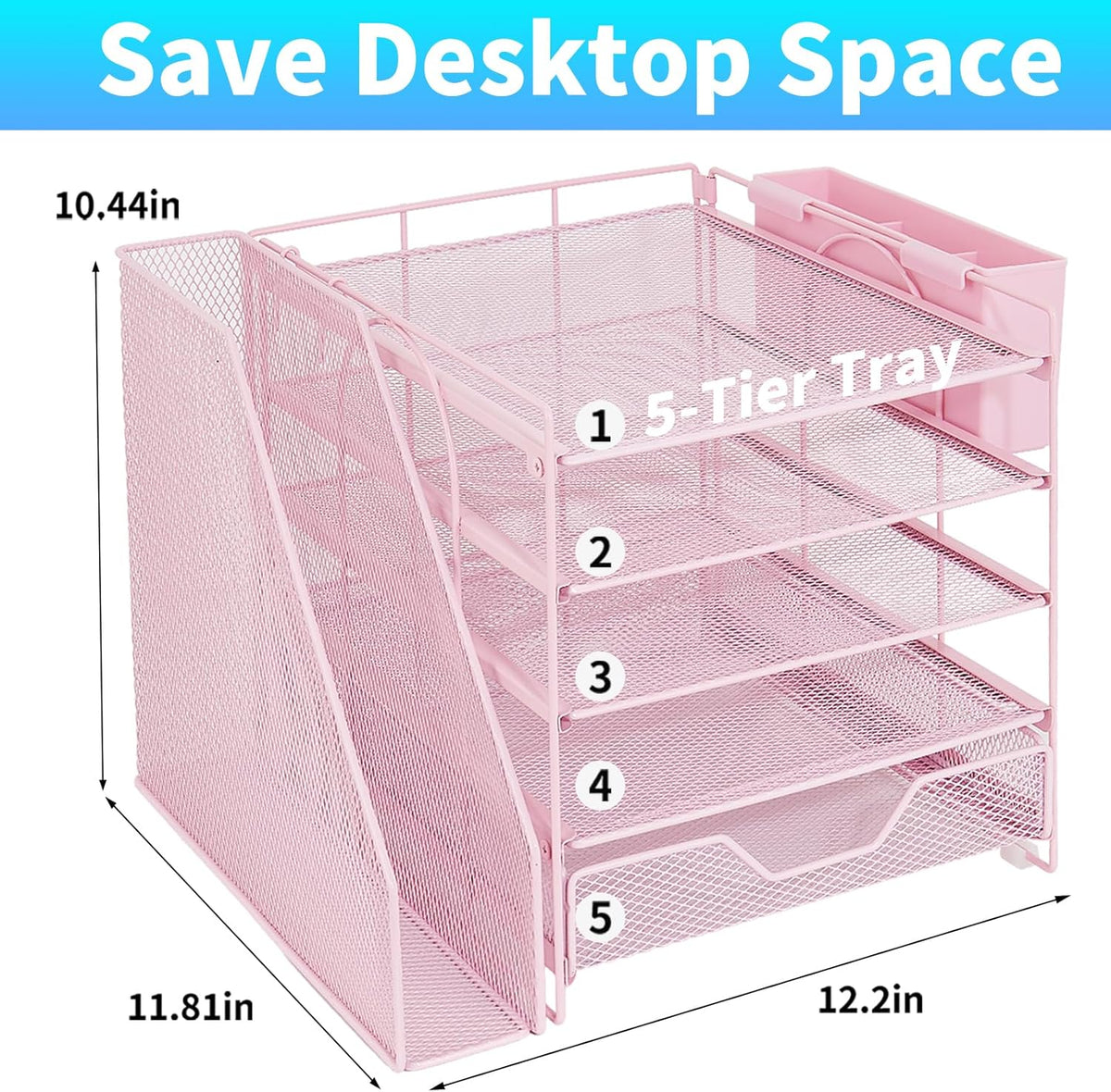 5-Tier Desk File Organizer with Drawer & Pen Holder (Black)