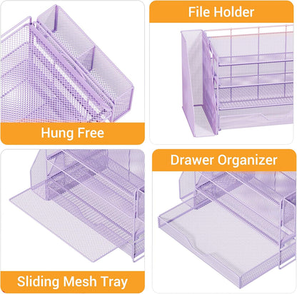 5-Tier Desk File Organizer with Drawer & Pen Holder (Black)