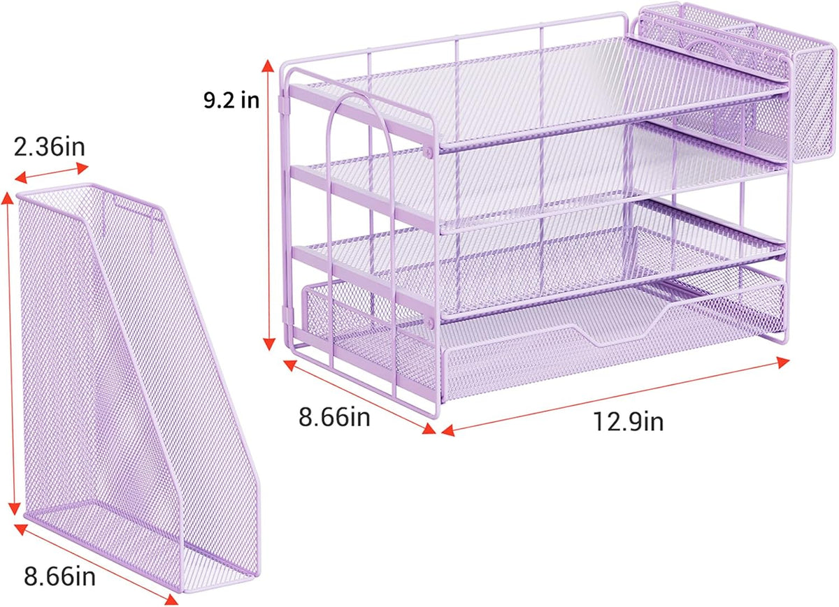 5-Tier Desk File Organizer with Drawer & Pen Holder (Black)