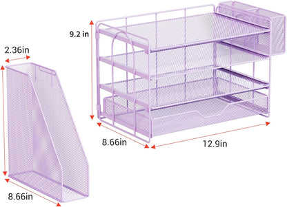 5-Tier Desk File Organizer with Drawer & Pen Holder (Black)