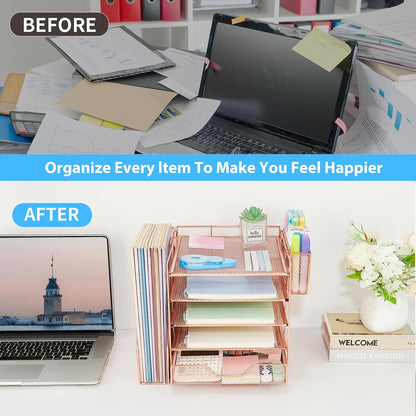 5-Tier Desk File Organizer with Drawer & Pen Holder (Black)