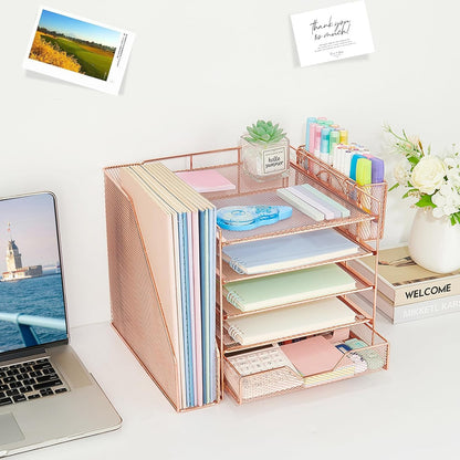 5-Tier Desk File Organizer with Drawer & Pen Holder (Black)