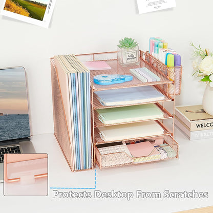 5-Tier Desk File Organizer with Drawer & Pen Holder (Black)
